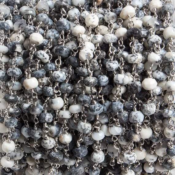 4mm Dendritic Opal faceted rondelle Silver Chain by the foot 34 pieces - Beadsofcambay.com