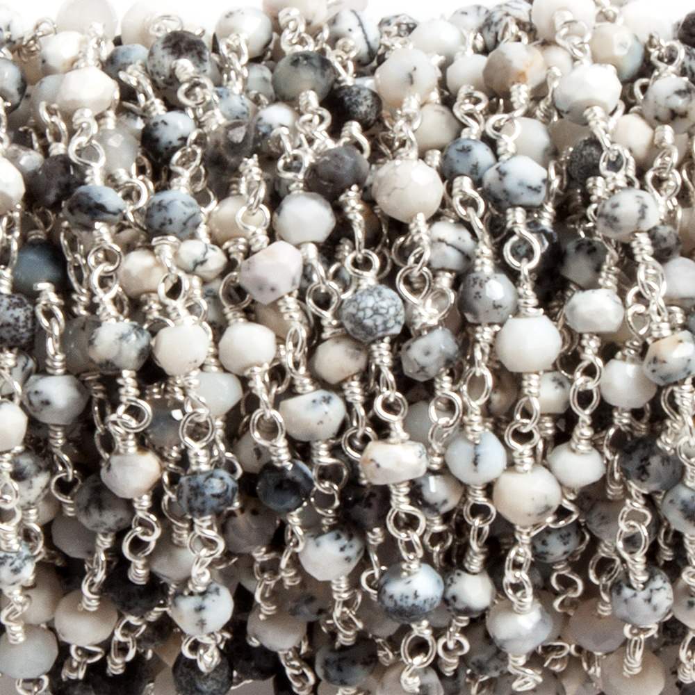 4mm Dendritic Opal faceted rondelle Silver plated Chain by the foot 32 beads - Beadsofcambay.com