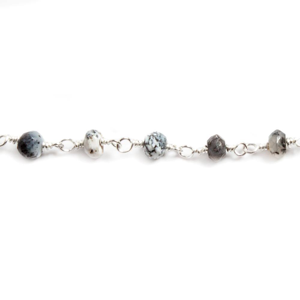 4mm Dendritic Opal faceted rondelle Silver plated Chain by the foot 32 beads - Beadsofcambay.com