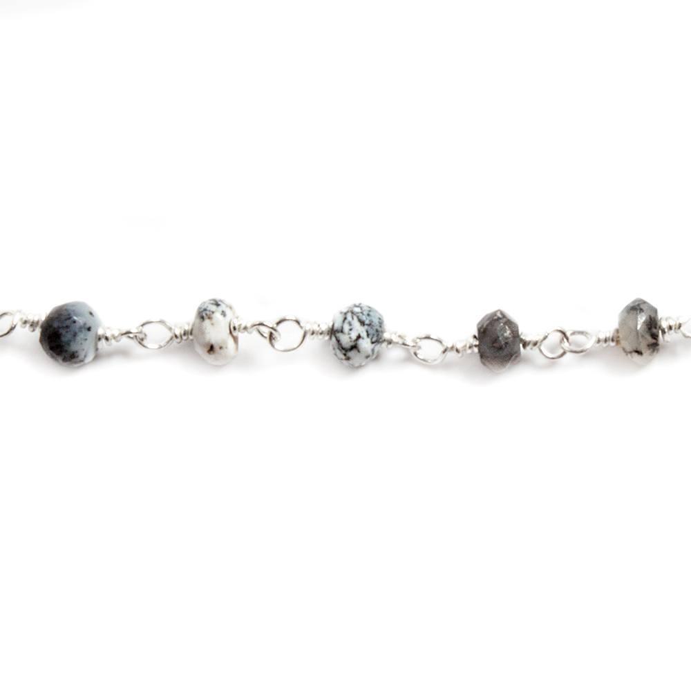 4mm Dendritic Opal faceted rondelle Silver plated Chain by the foot 32 beads - Beadsofcambay.com