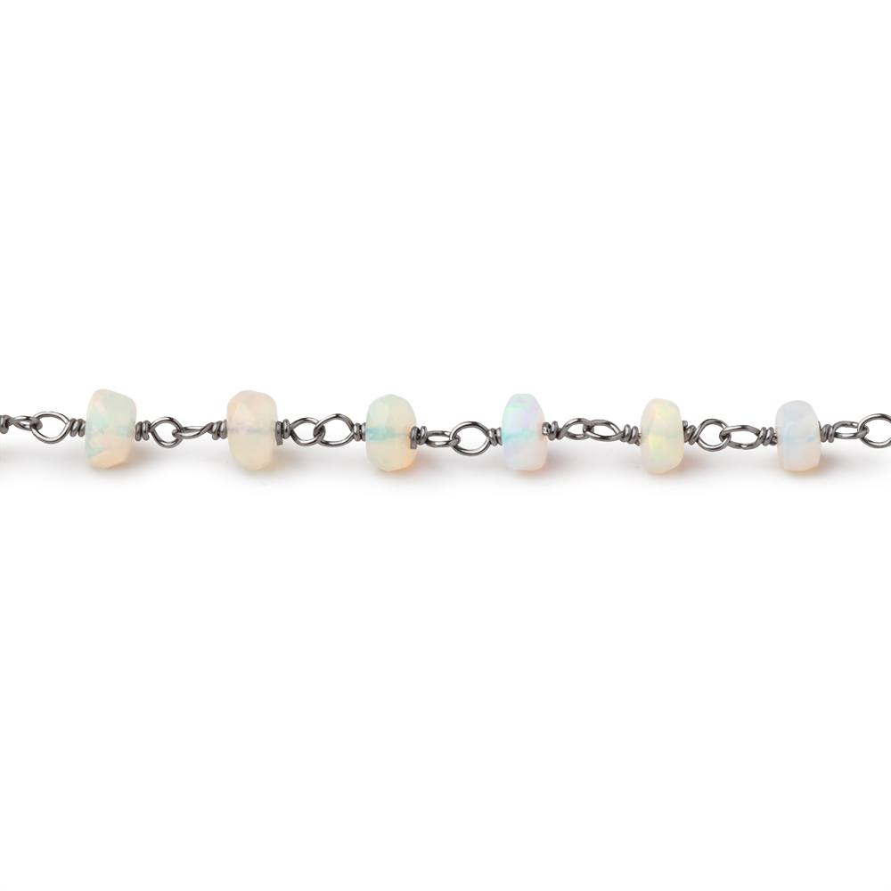 4mm Ethiopian Opal Faceted Rondelles on Black Gold over .925 Chain - Beadsofcambay.com