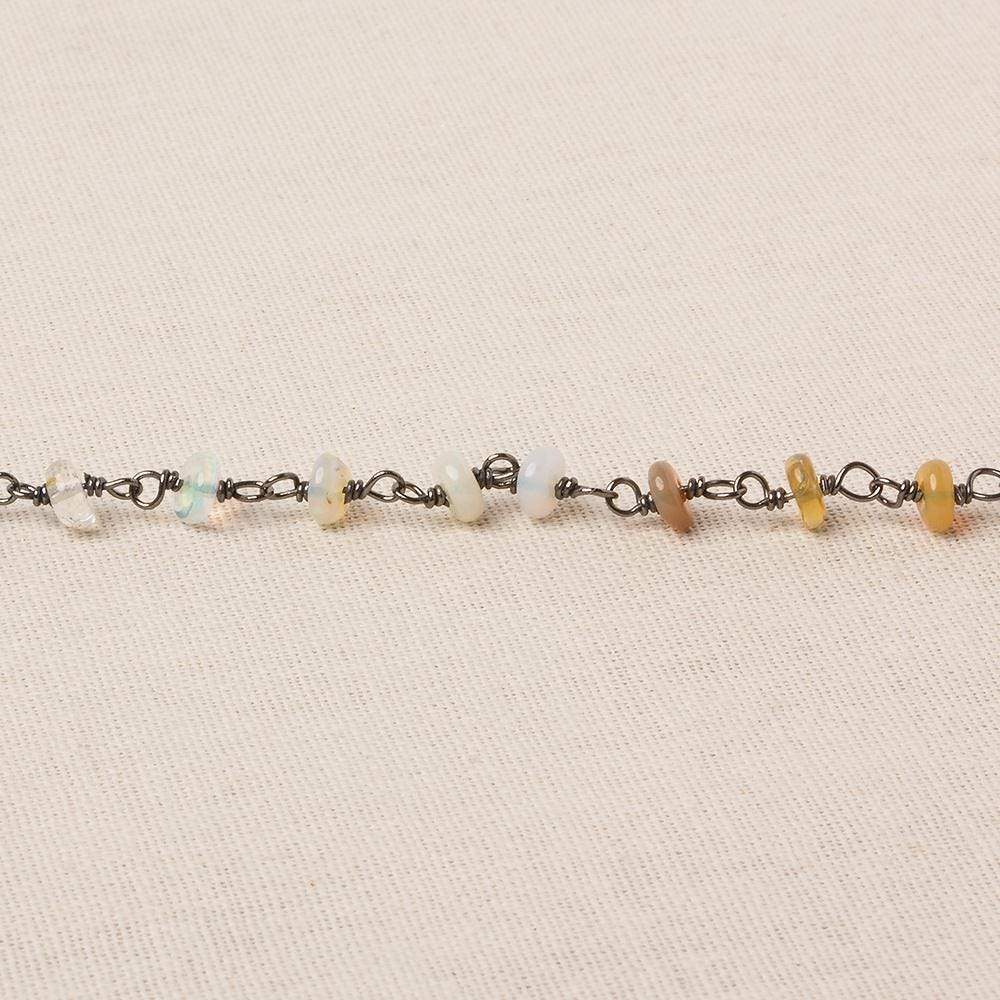 4mm Ethiopian Opal plain rondelle Black over .925 Silver Chain by the foot 45 beads - Beadsofcambay.com