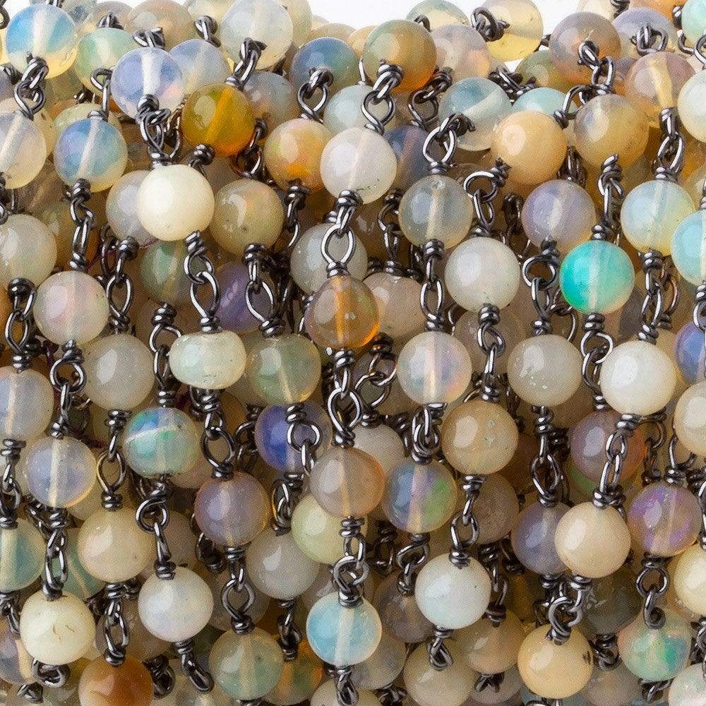 4mm Ethiopian Opal plain rounds Black Gold .925 Chain by the foot 31 beads - Beadsofcambay.com