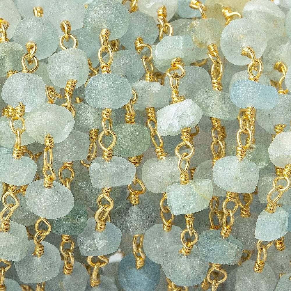 4mm Frosted Multi Beryl plain rondelle Gold plated Chain by the foot 37 pcs - Beadsofcambay.com