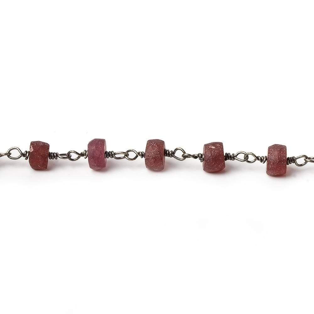 4mm Frosted Rhodolite Garnet plain rondelle Black Gold plated Chain by the foot - Beadsofcambay.com