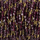 4mm Garnet faceted coin Trio Gold Chain by the foot 54 beads per length - Beadsofcambay.com