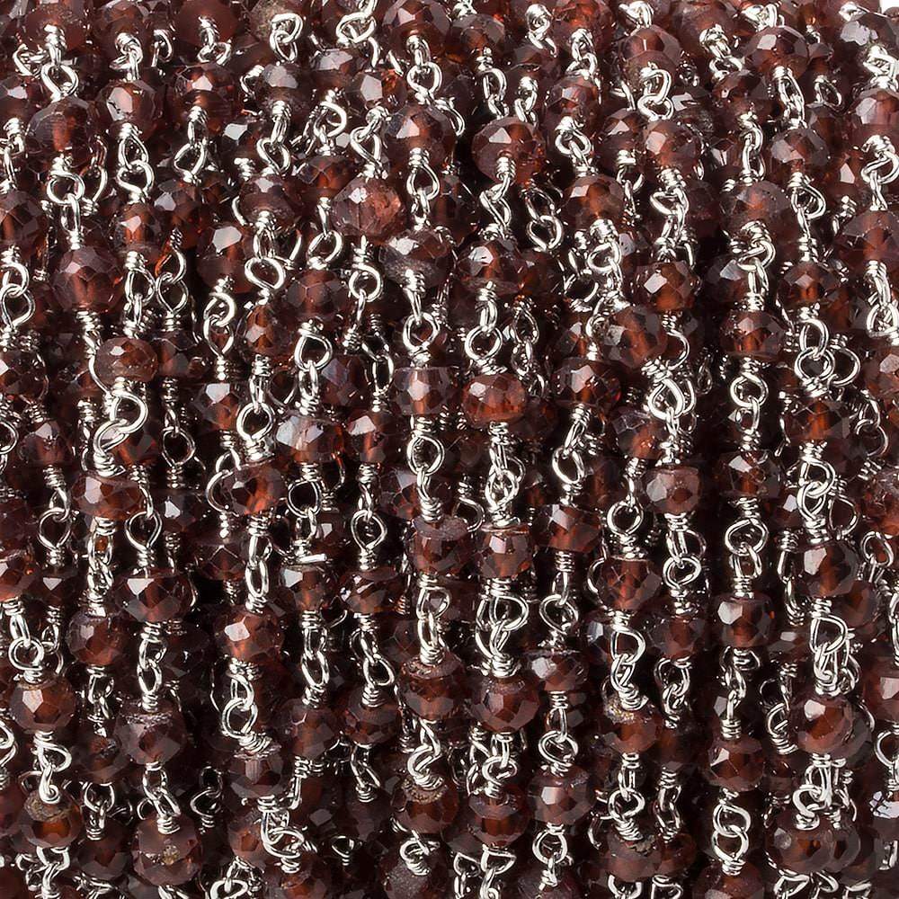 4mm Garnet faceted rondelle Silver plated Chain by the foot 39 beads - Beadsofcambay.com