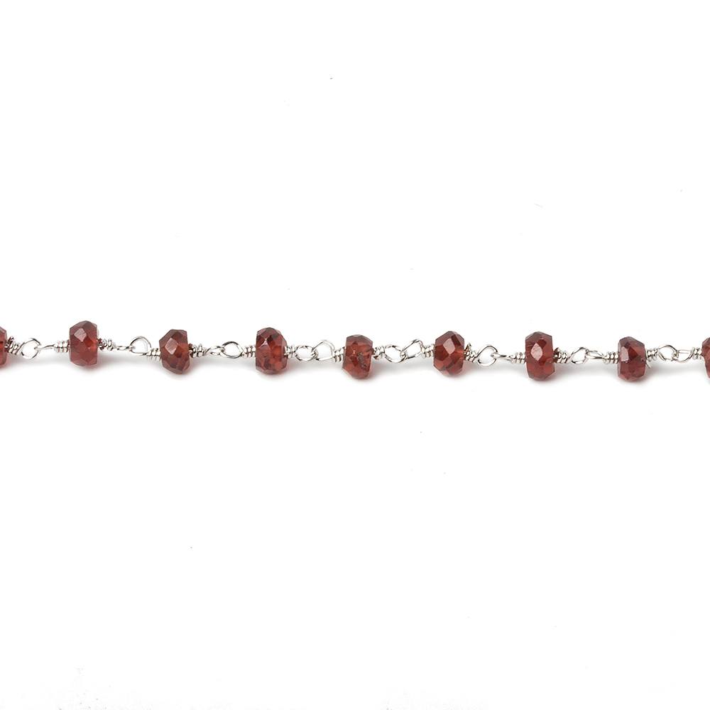 4mm Garnet faceted rondelle Silver plated Chain by the foot 39 beads - Beadsofcambay.com
