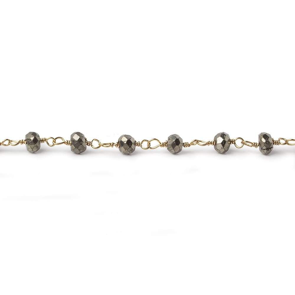 4mm Gold plated Pyrite & Pyrite Gold Chain by the foot 35 pieces - Beadsofcambay.com