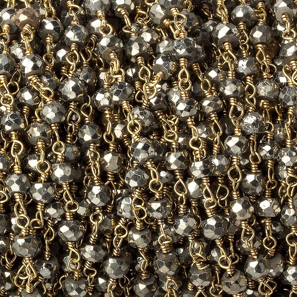 4mm Gold plated Pyrite & Pyrite Gold Chain by the foot 35 pieces - Beadsofcambay.com