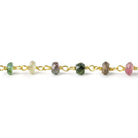 4mm Green and Pink Tourmaline faceted rondelle Vermeil Chain by the foot - Beadsofcambay.com