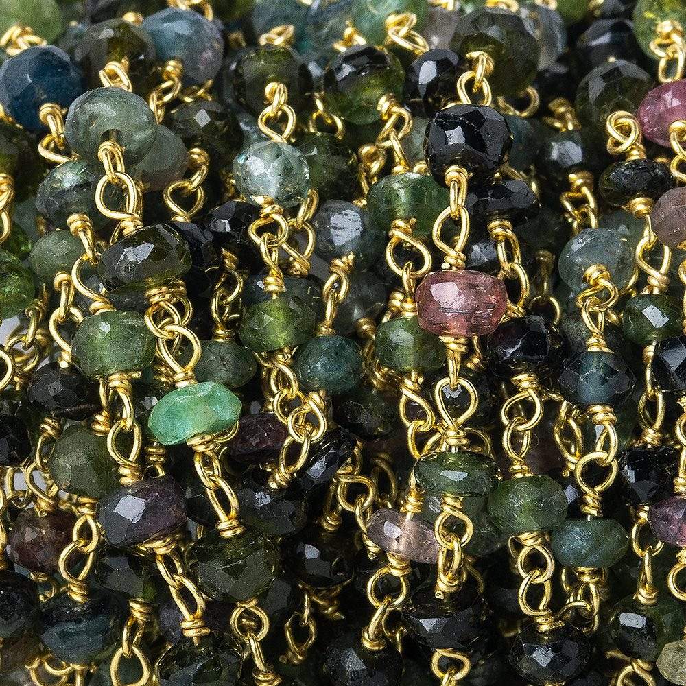 4mm Green and Pink Tourmaline faceted rondelle Vermeil Chain by the foot - Beadsofcambay.com