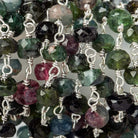 4mm Green and Pink Tourmaline rondelle Sterling Silver Chain by the foot - Beadsofcambay.com