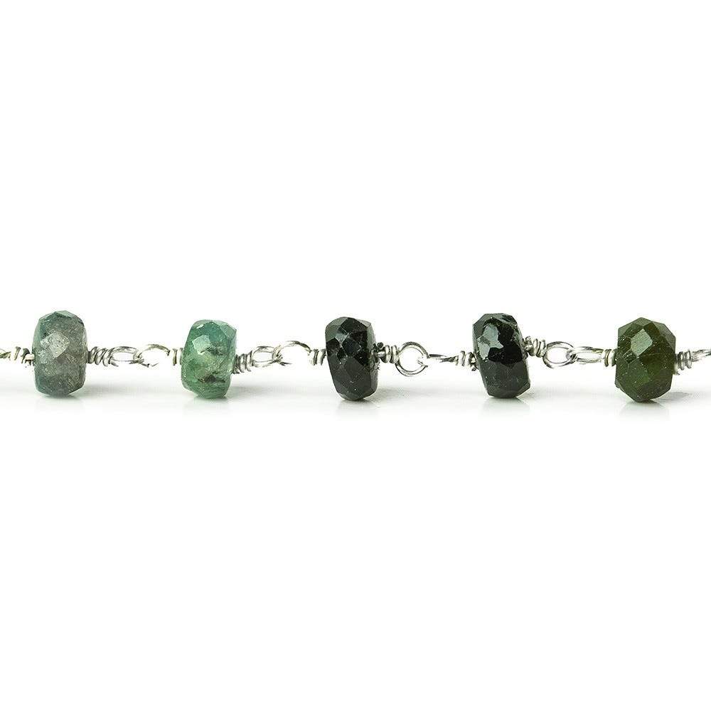 4mm Green and Pink Tourmaline rondelle Sterling Silver Chain by the foot - Beadsofcambay.com