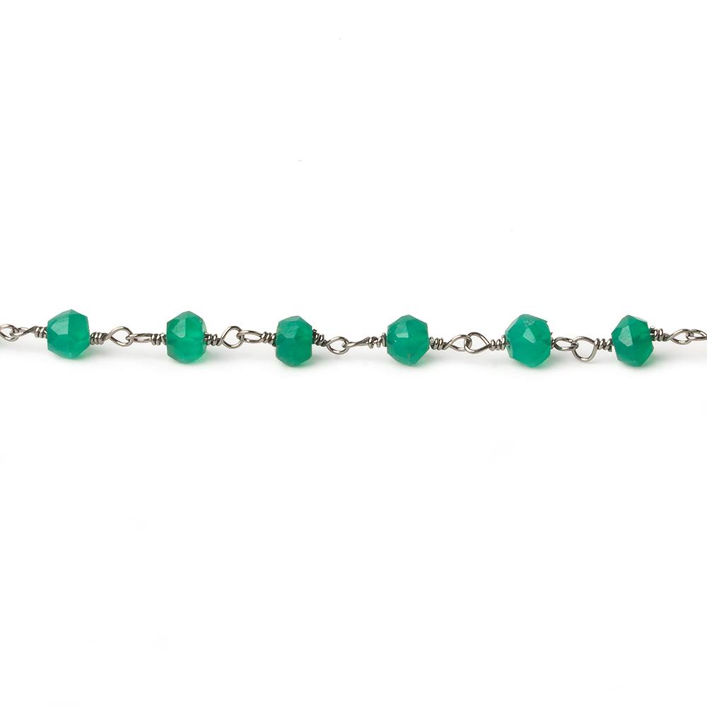 4mm Green Onyx faceted rondelle Black Gold plated Chain by the foot 33 beads - Beadsofcambay.com