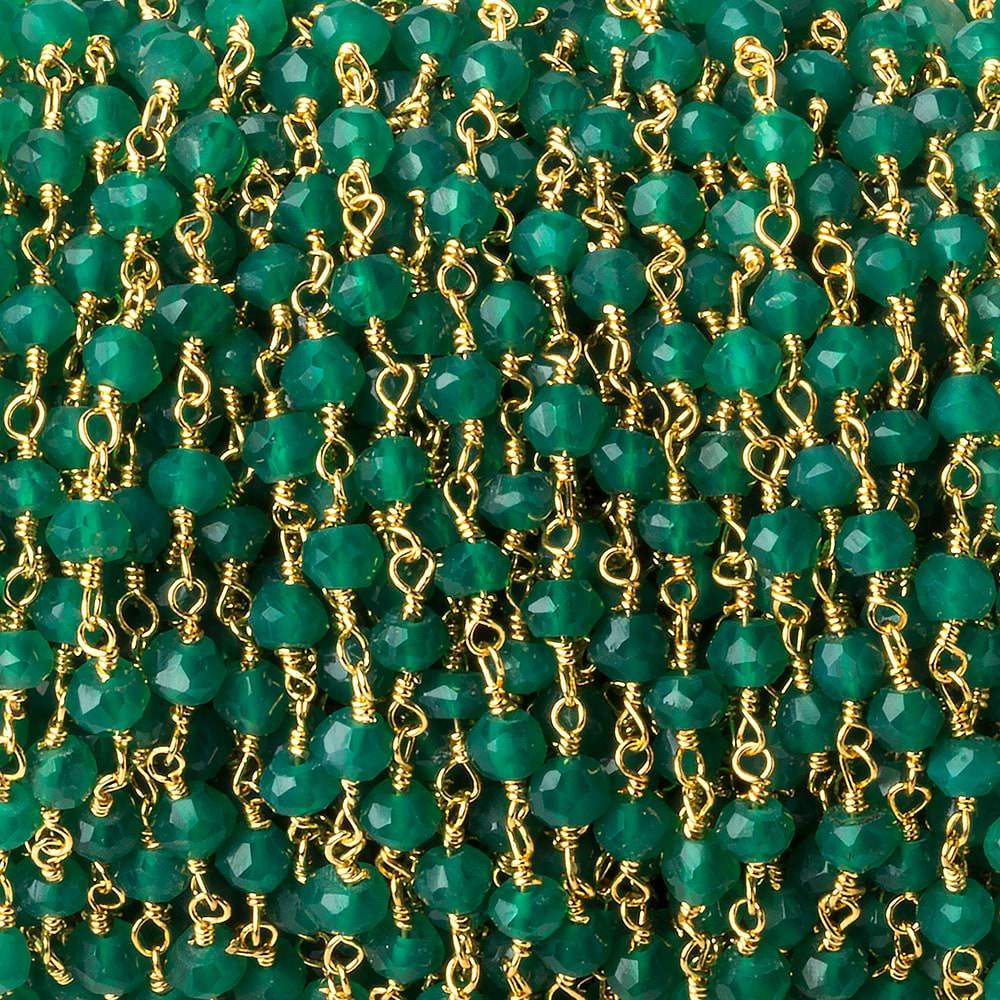 4mm Green Onyx faceted rondelle Gold plated Chain by the foot 33 beads - Beadsofcambay.com