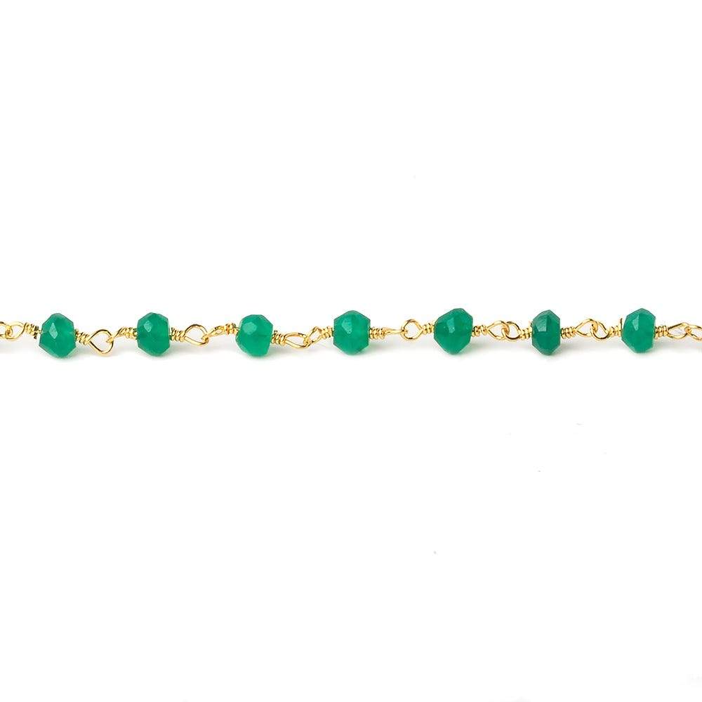 4mm Green Onyx faceted rondelle Gold plated Chain by the foot 33 beads - Beadsofcambay.com