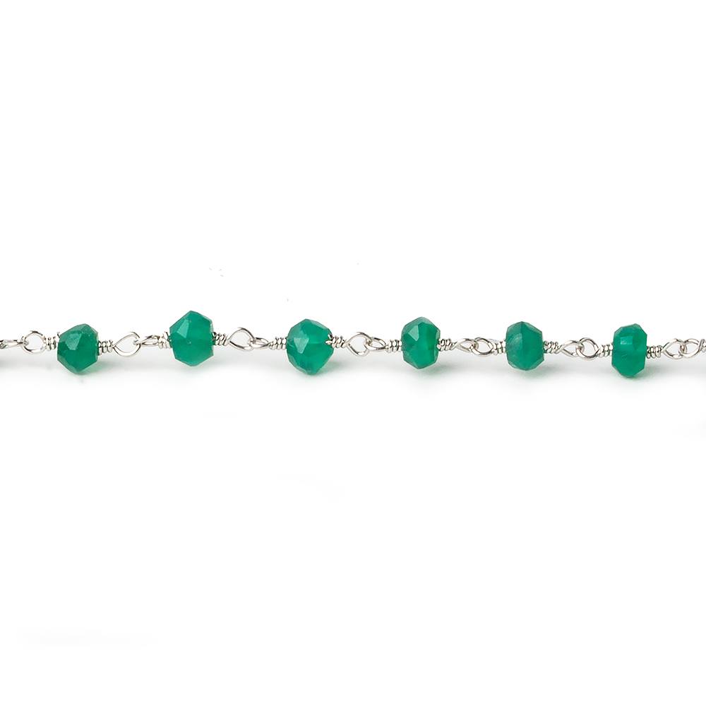 4mm Green Onyx faceted rondelle Silver plated Chain by the foot 33 beads - Beadsofcambay.com
