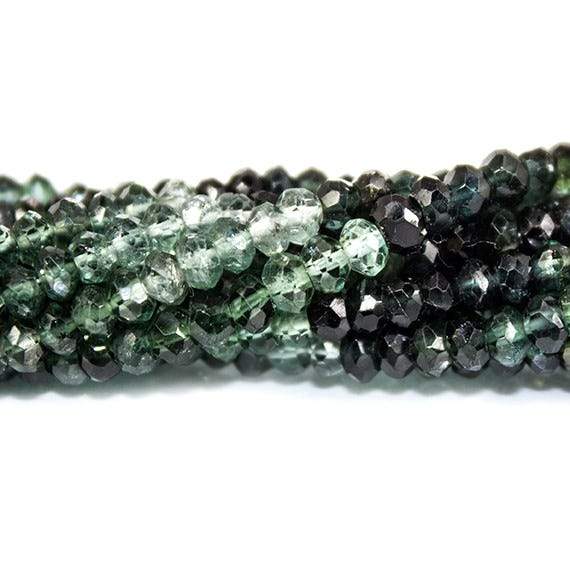 4mm Green Variegated Tourmaline Faceted Rondelles 13.5 inches 154pcs/string - Beadsofcambay.com