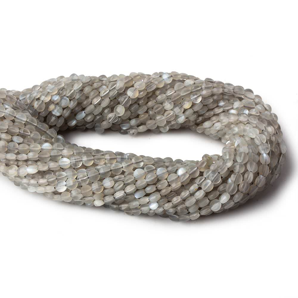 4mm Grey Moonstone checkerboard calibrated faceted coins 12.5 inch 85 beads AAA - Beadsofcambay.com