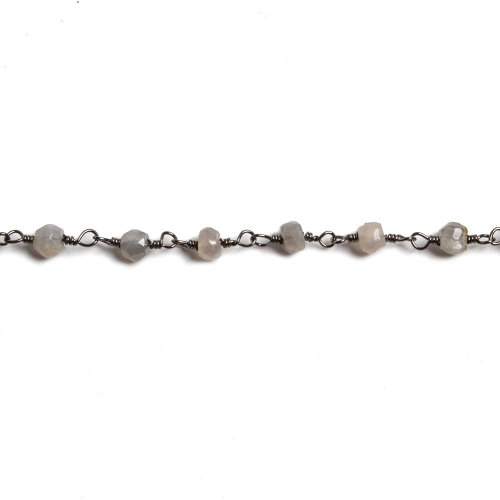 4mm Grey Moonstone faceted rondelle Black Gold Chain by the foot 34 pieces - Beadsofcambay.com