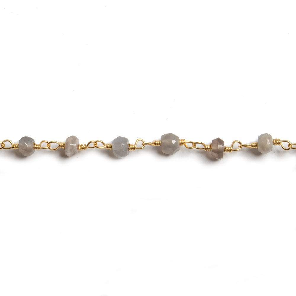 4mm Grey Moonstone faceted rondelle Gold Chain by the foot 34 pieces - Beadsofcambay.com