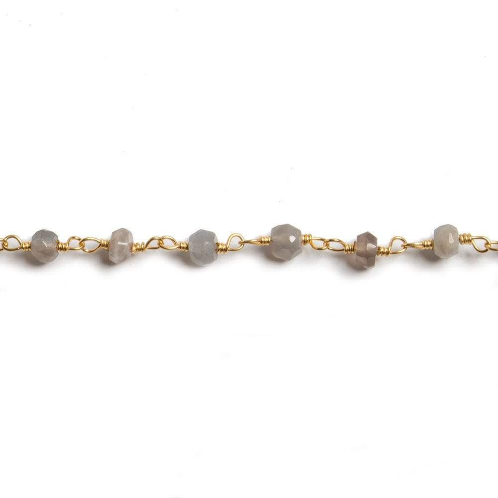 4mm Grey Moonstone faceted rondelle Gold Chain by the foot 34 pieces - Beadsofcambay.com