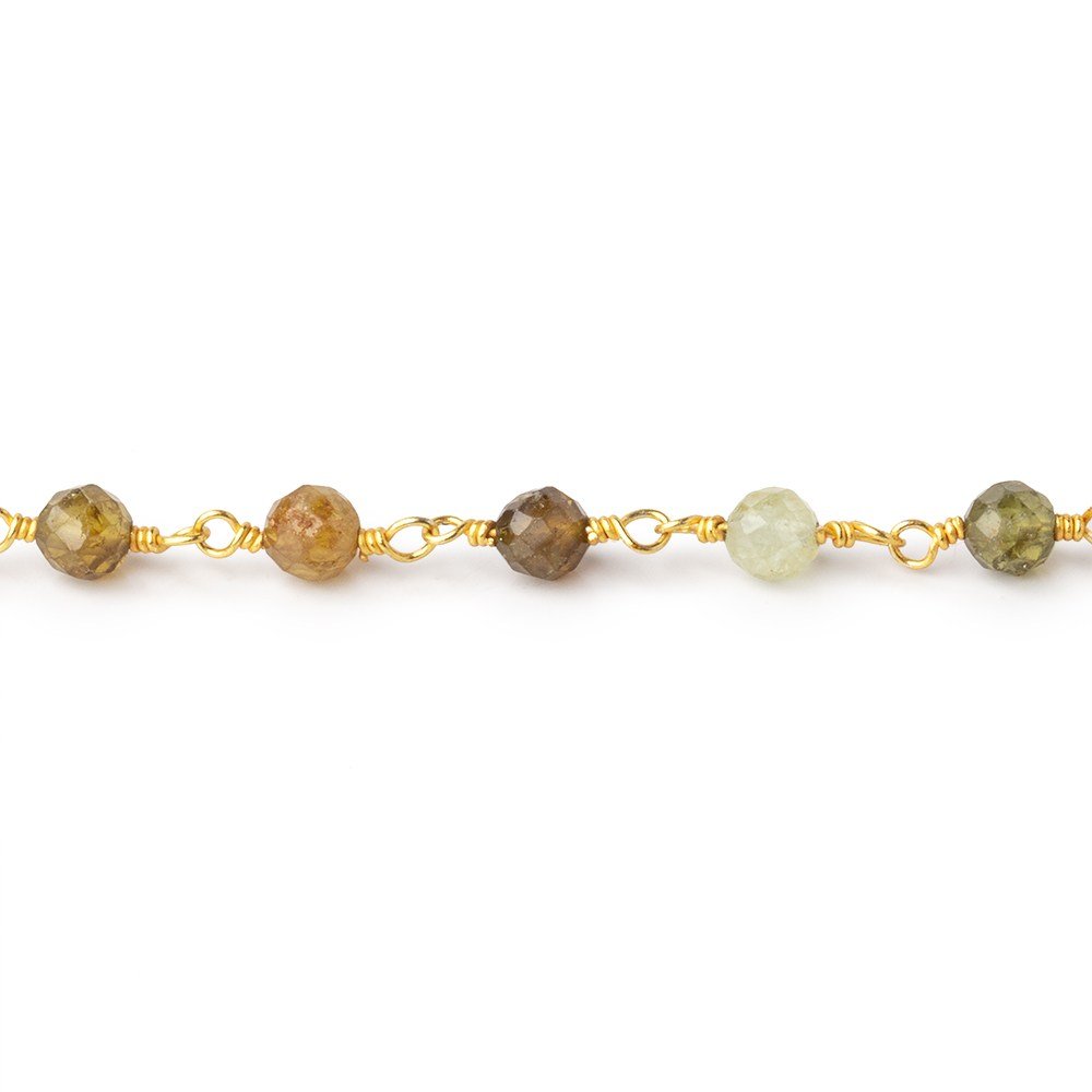 4mm Grossular Garnet Micro Faceted Rounds on Gold Plated Chain - Beadsofcambay.com