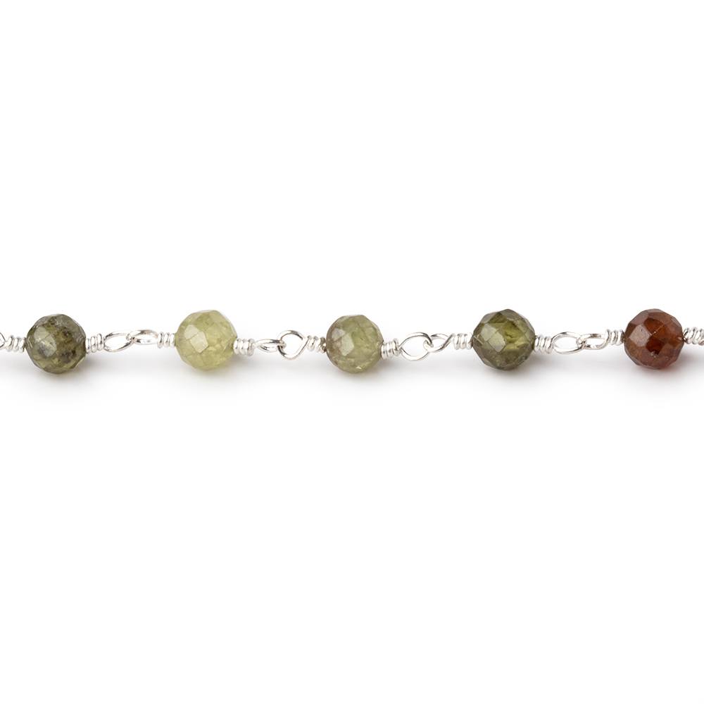4mm Grossular Garnet Micro Faceted Rounds on Silver Plated Chain - Beadsofcambay.com