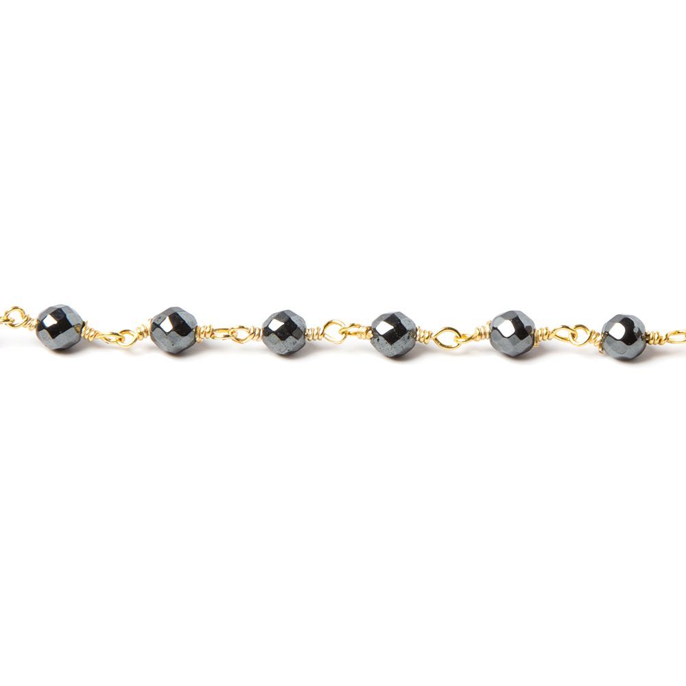 4mm Hematite faceted round Gold Chain by the foot 31 pcs - Beadsofcambay.com