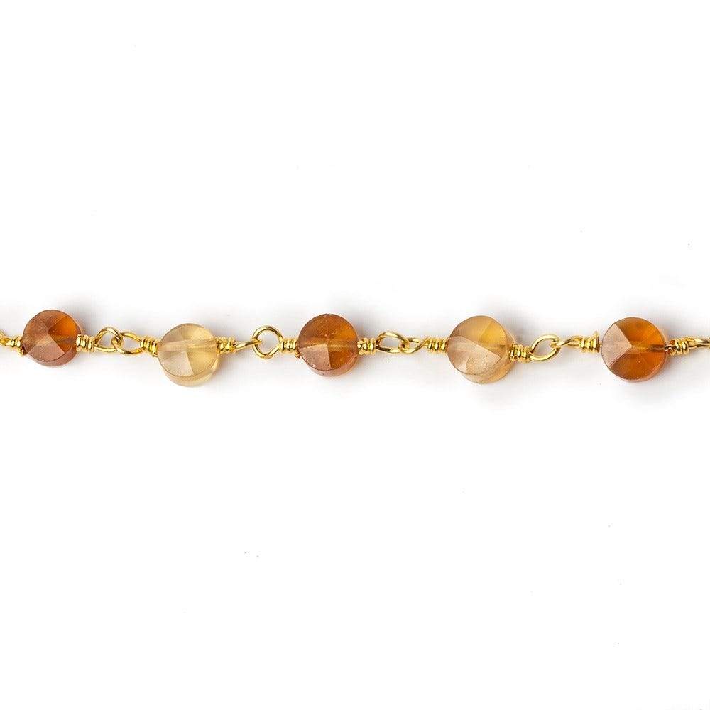 4mm Hessonite Garnet faceted coin Gold Chain by the foot 28 beads - Beadsofcambay.com