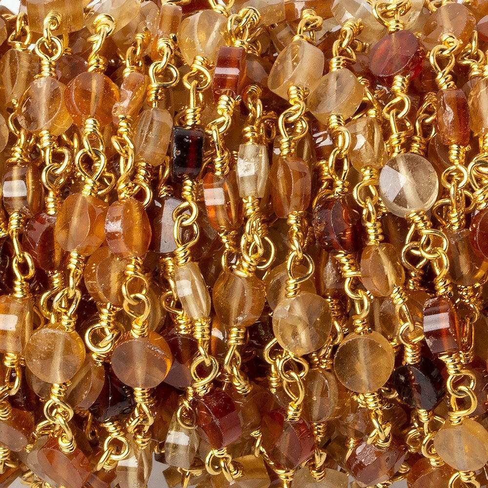 4mm Hessonite Garnet faceted coin Gold Chain by the foot 28 beads - Beadsofcambay.com