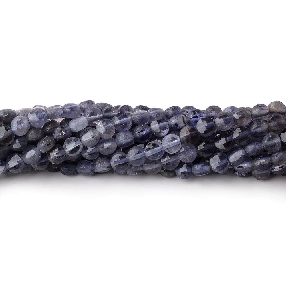 4mm Iolite Checkerboard Faceted Calibrated Coin Beads 12.5 inch 92 pieces - Beadsofcambay.com
