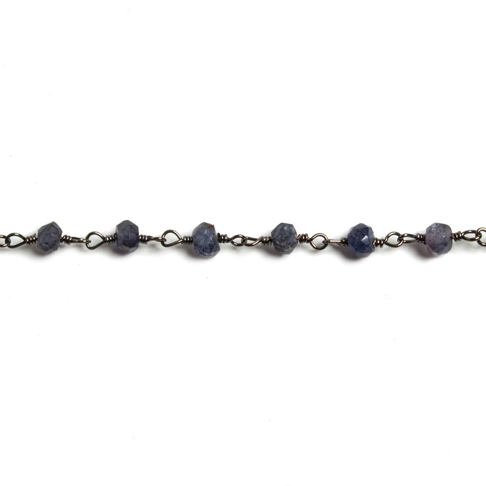 4mm Iolite faceted rondelle Black Gold Chain by the foot 34 pieces - Beadsofcambay.com