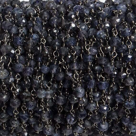 4mm Iolite faceted rondelle Black Gold Chain by the foot 34 pieces - Beadsofcambay.com