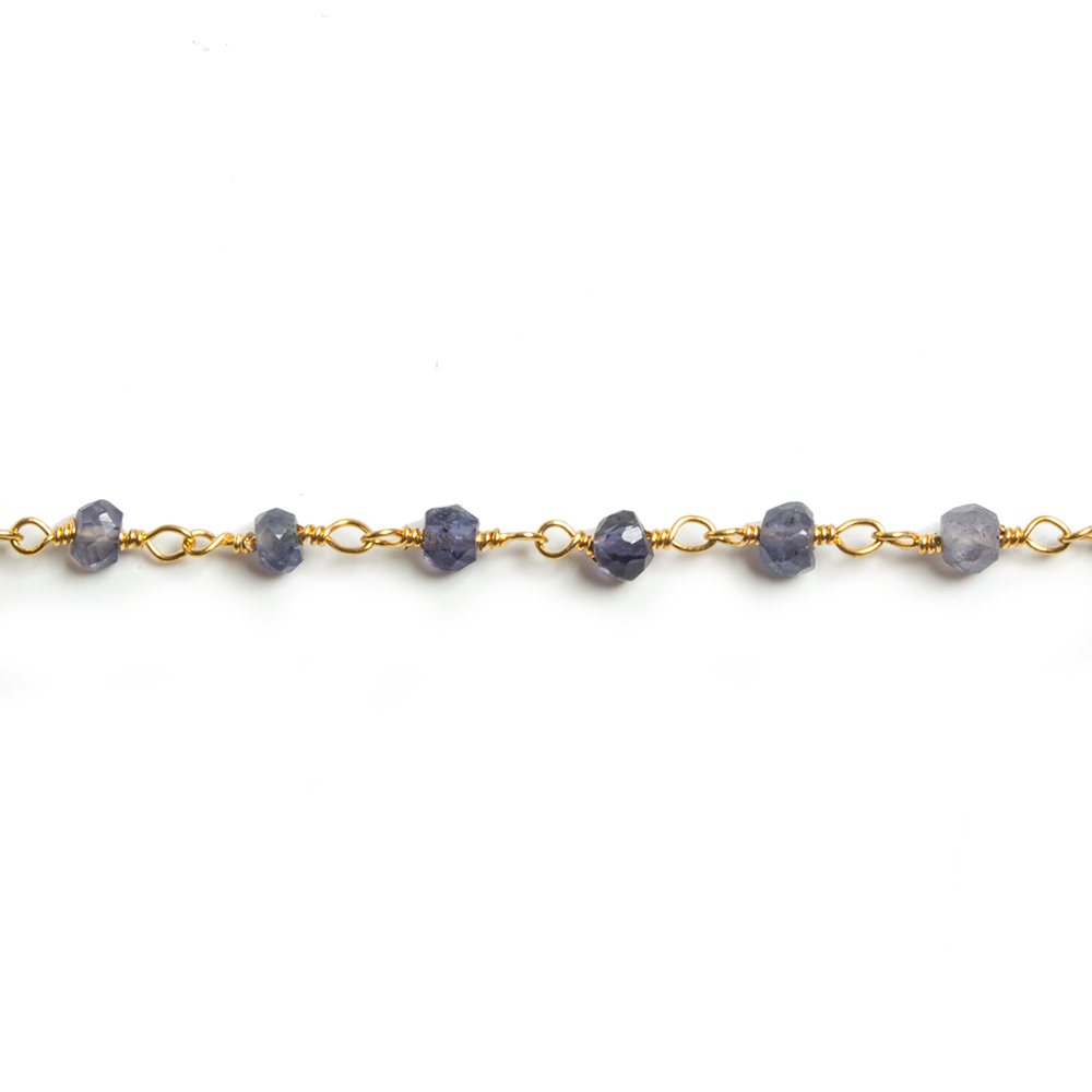 4mm Iolite faceted rondelle Gold Chain by the foot 34 pieces - Beadsofcambay.com