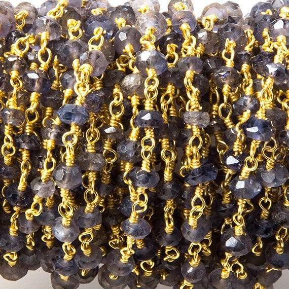 4mm Iolite faceted rondelle Gold plated Chain by the foot 39 pieces - Beadsofcambay.com