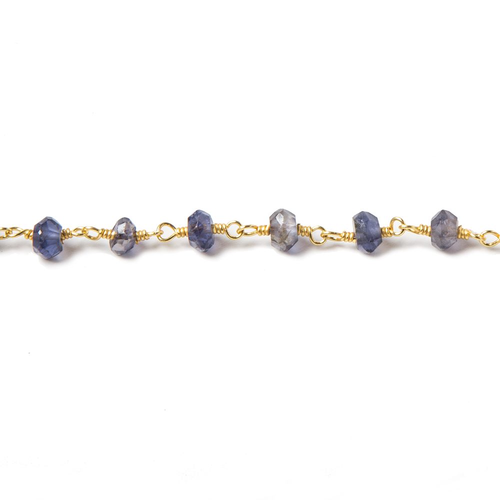 4mm Iolite faceted rondelle Gold plated Chain by the foot 39 pieces - Beadsofcambay.com