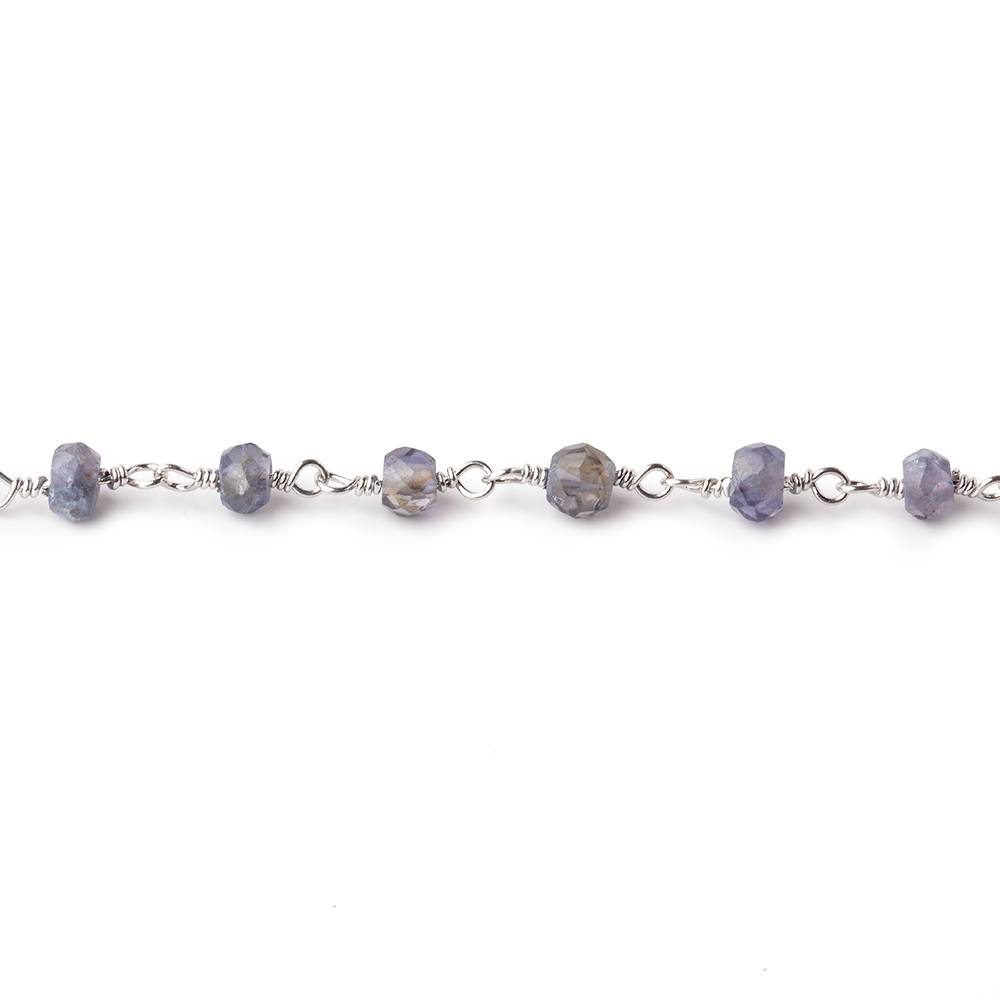 4mm Iolite faceted rondelle Silver plated Chain by the foot - Beadsofcambay.com