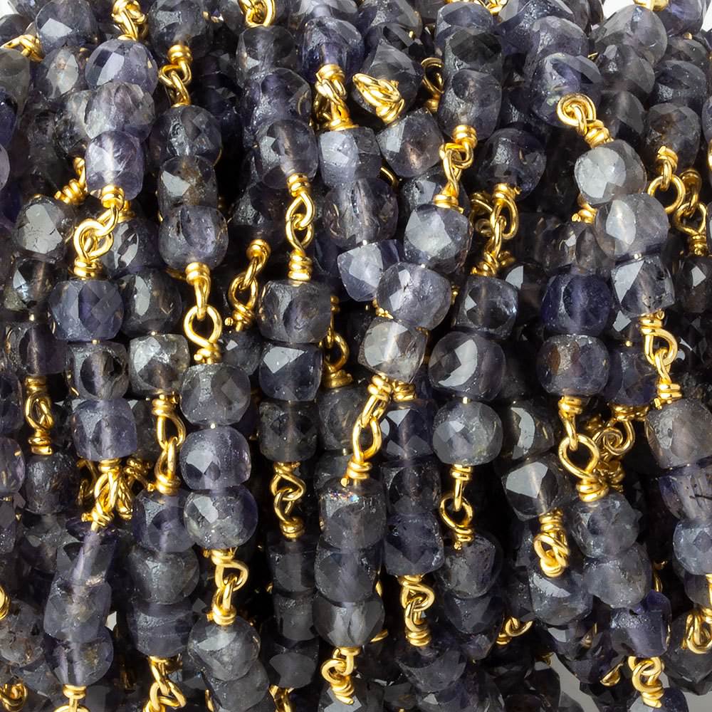 4mm Iolite micro faceted cube Vermeil Chain by the foot - Beadsofcambay.com