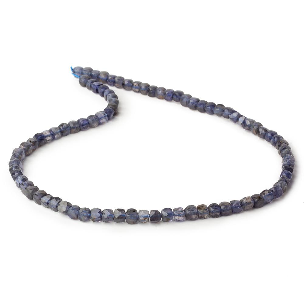 4mm Iolite micro faceted cubes 12 inch 80 beads - Beadsofcambay.com