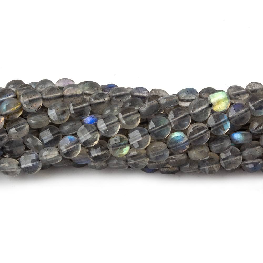 4mm Labradorite checkerboard calibrated faceted coins 12.5 inch 85 beads AAA - Beadsofcambay.com