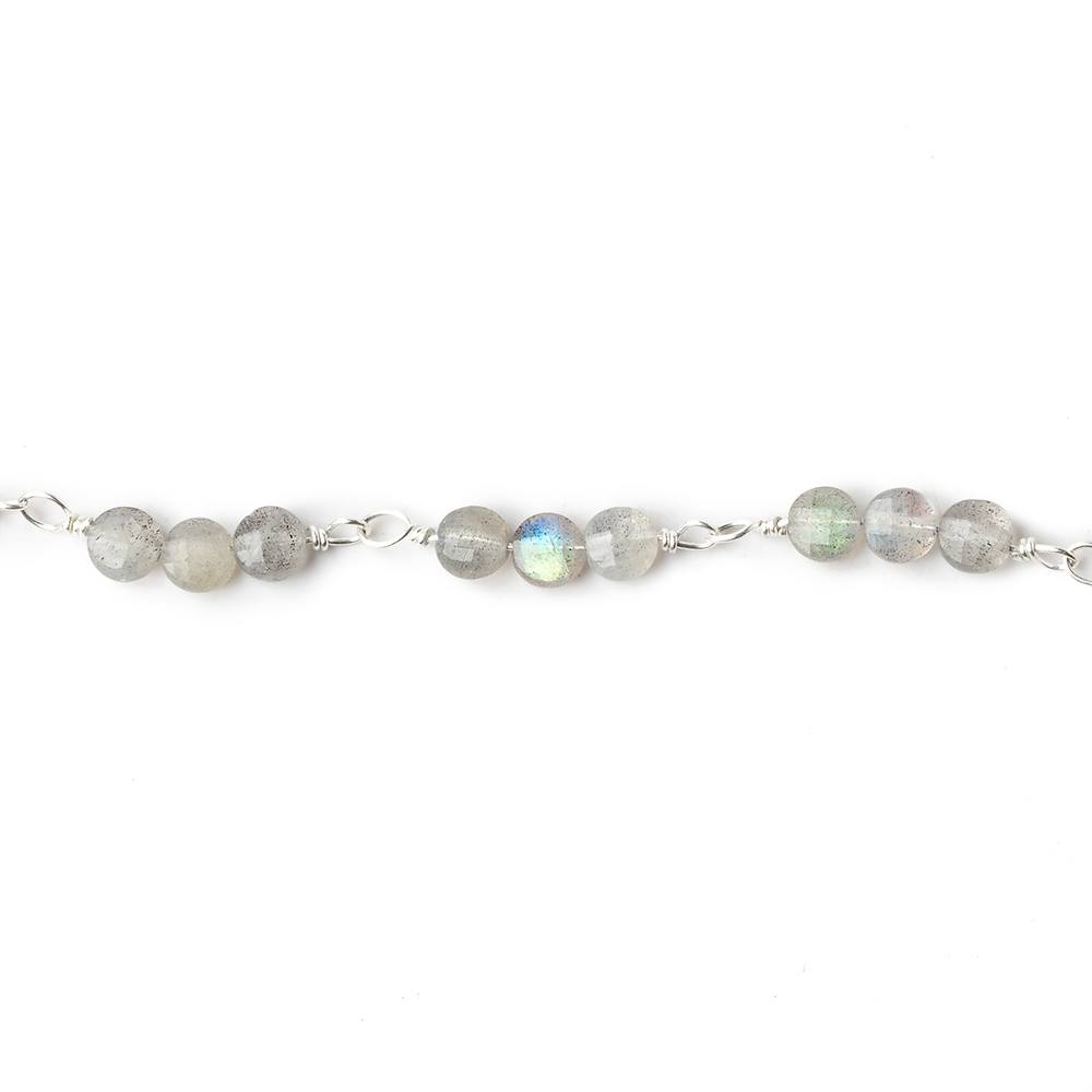 4mm Labradorite faceted coin Trio Silver Chain by the foot 54 beads per length - Beadsofcambay.com