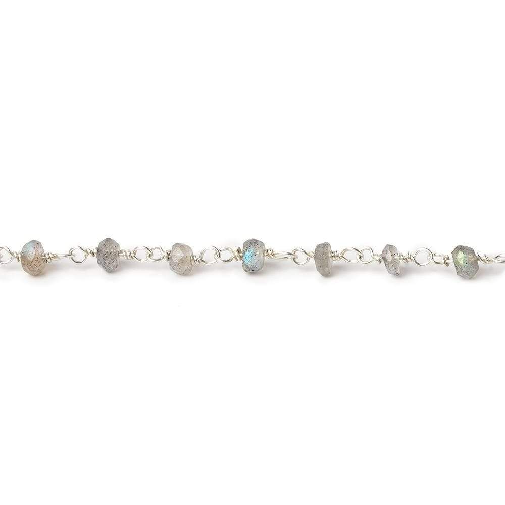 4mm Labradorite faceted rondelle .925 Silver Chain by the foot 34 pcs - Beadsofcambay.com