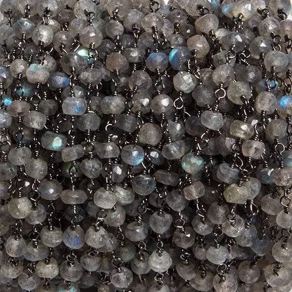4mm Labradorite faceted rondelle Black Gold Chain by the foot 34 pieces - Beadsofcambay.com