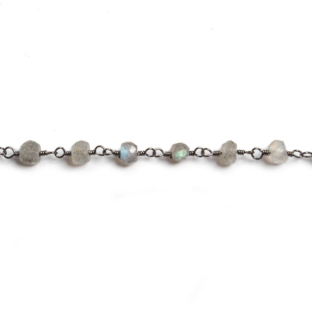 4mm Labradorite faceted rondelle Black Gold Chain by the foot 34 pieces - Beadsofcambay.com