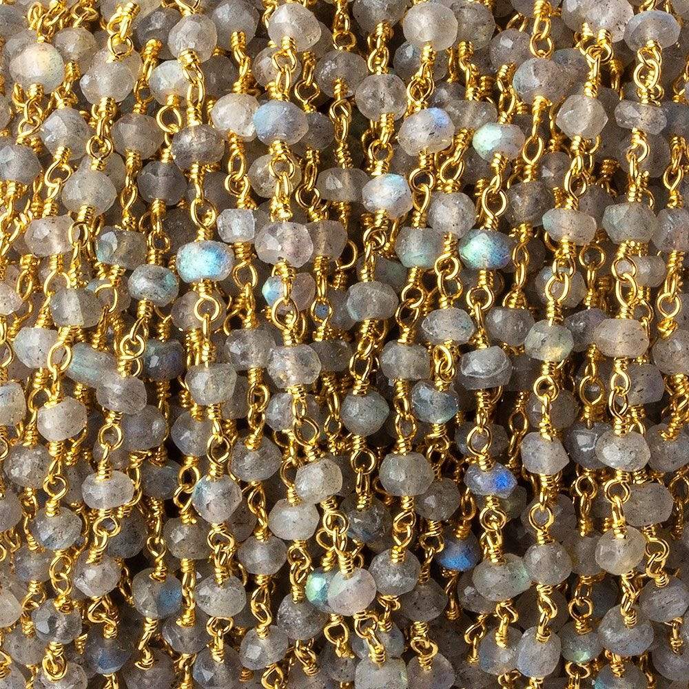 4mm Labradorite faceted rondelle Gold Chain by the foot 36 pieces - Beadsofcambay.com