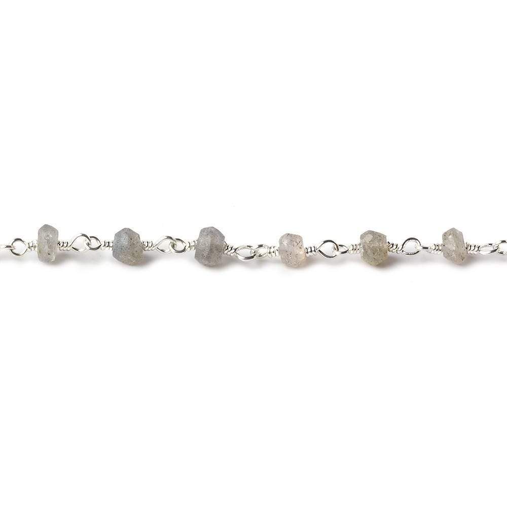 4mm Labradorite faceted rondelle Silver Chain by the foot 34 pieces - Beadsofcambay.com