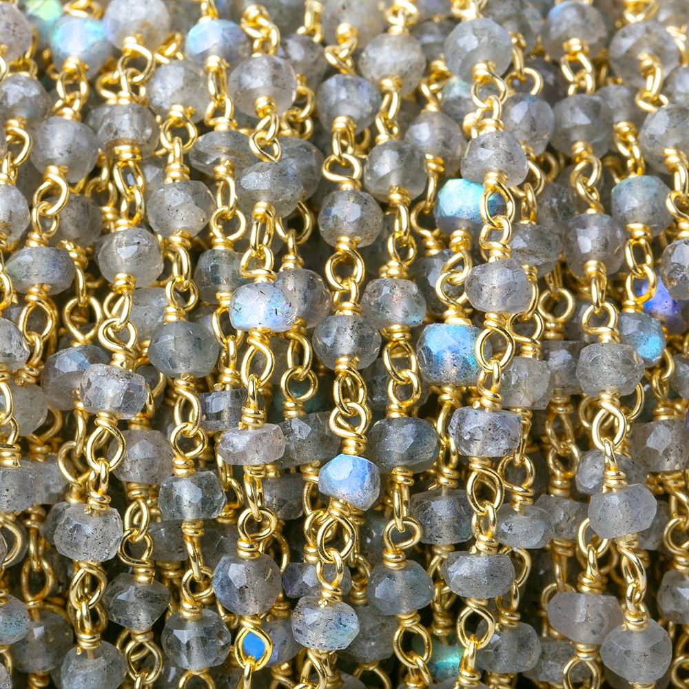 3.5-4mm Labradorite faceted rondelle beads on Vermeil Chain - Beadsofcambay.com