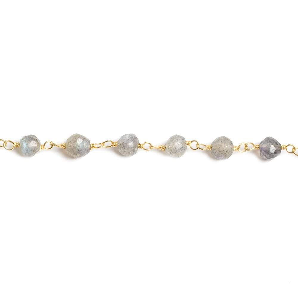 4mm Labradorite faceted round Vermeil Chain by the foot 35 beads - Beadsofcambay.com